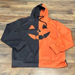 🎃 Halloween Jack-O’-Lantern Hoodie | Orange & Black Colorblock | Pumpkin